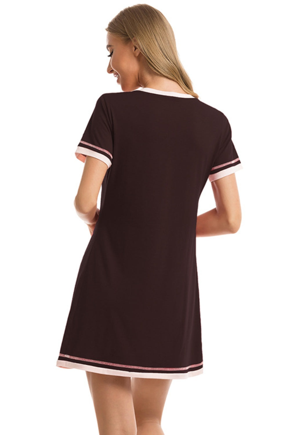 Blue Zone Planet | Contrast Trim Short Sleeve Lounge Dress-TOPS / DRESSES-[Adult]-[Female]-2022 Online Blue Zone Planet