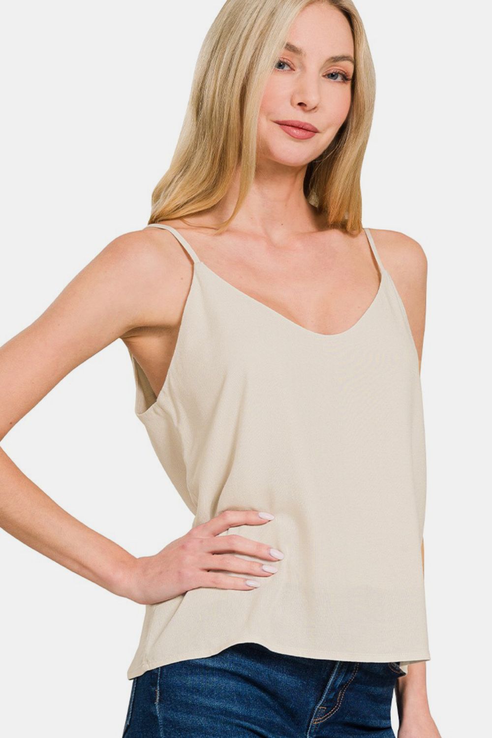 Zenana Two Layered Spaghetti Strap Cami-TOPS / DRESSES-[Adult]-[Female]-Beige-S-2022 Online Blue Zone Planet