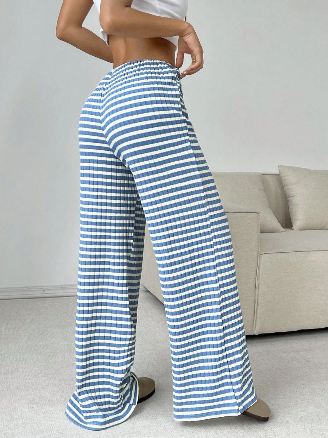 Blue Zone Planet | Tied Striped Wide Leg Pants-BOTTOMS SIZES SMALL MEDIUM LARGE-[Adult]-[Female]-2022 Online Blue Zone Planet