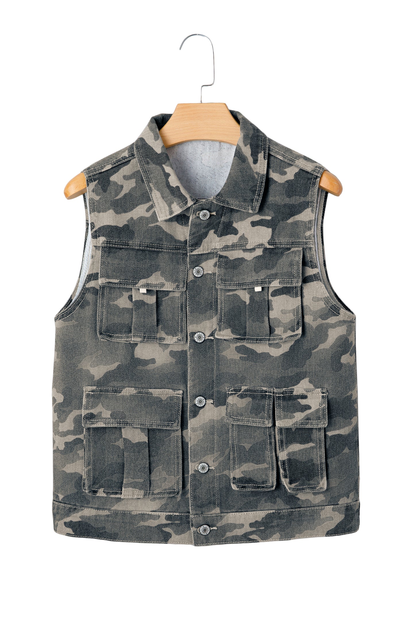 Green Camo Cargo Denim Vest-Outerwear/Vests-[Adult]-[Female]-2022 Online Blue Zone Planet