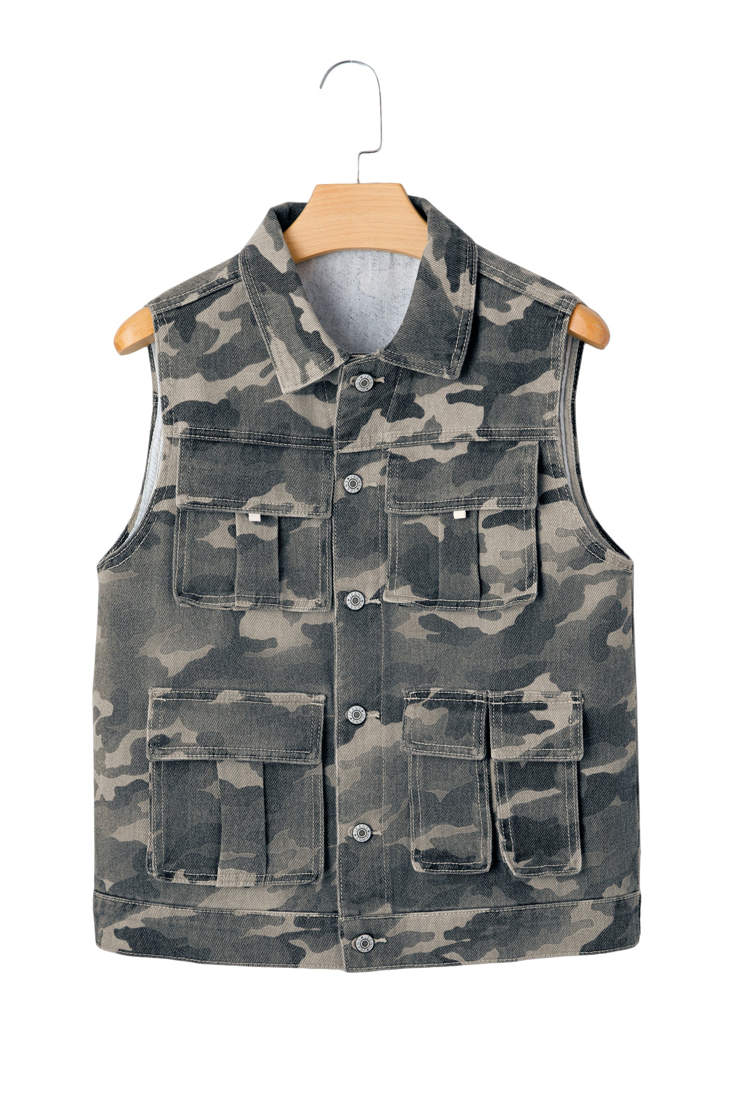 Green Camo Cargo Denim Vest-Outerwear/Vests-[Adult]-[Female]-2022 Online Blue Zone Planet