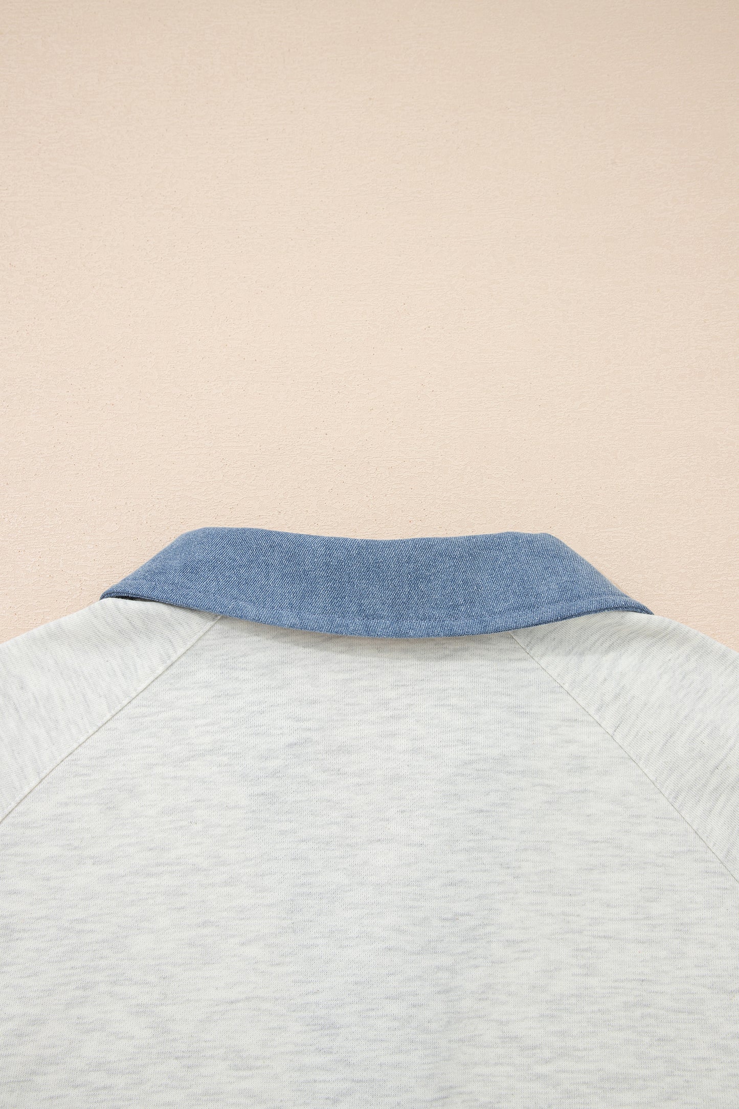 Light Grey Denim Patchwork Buttoned Polo Collar Long Sleeve Top-Tops/Long Sleeve Tops-[Adult]-[Female]-2022 Online Blue Zone Planet
