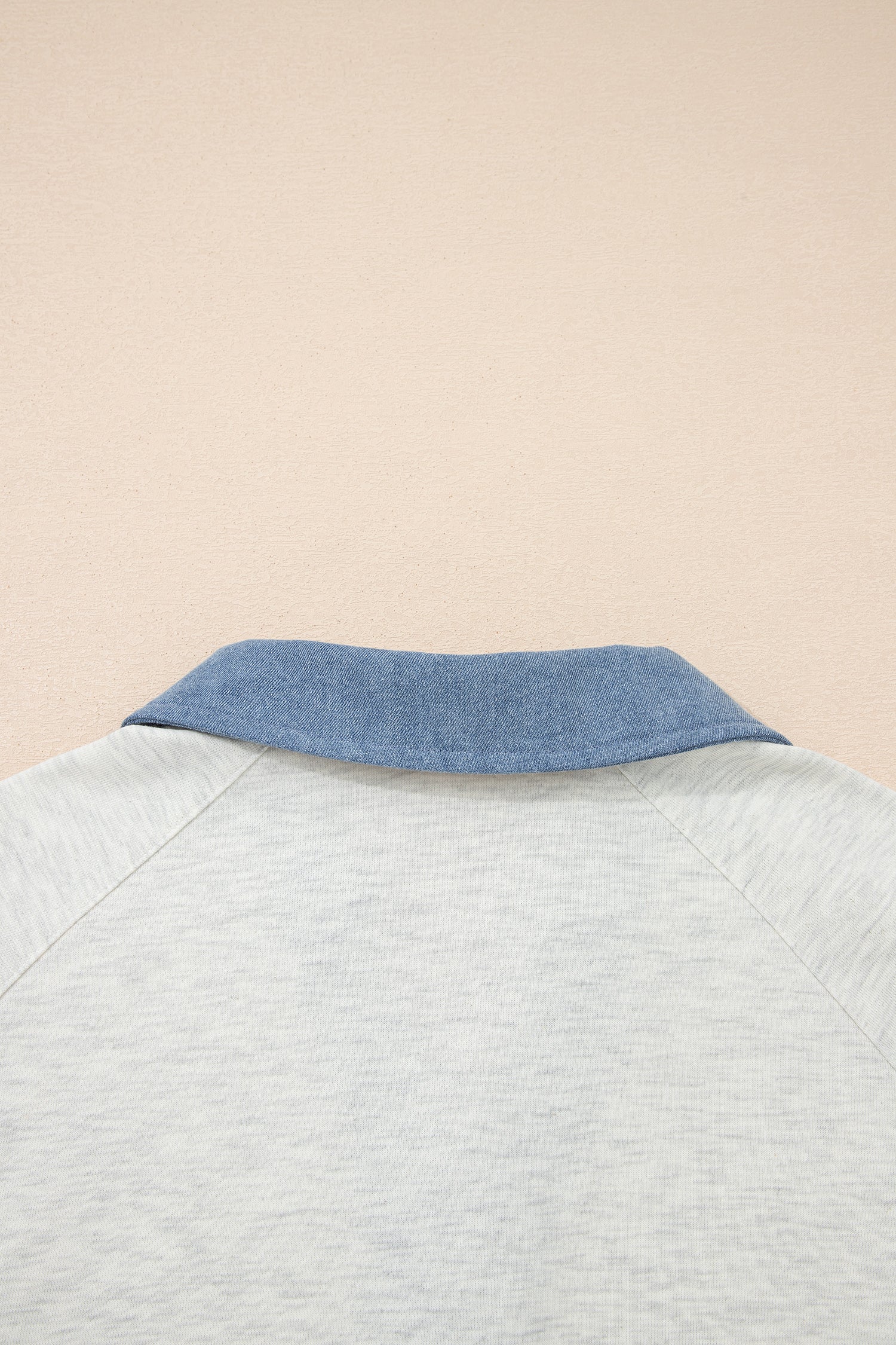 Light Grey Denim Patchwork Buttoned Polo Collar Long Sleeve Top-Tops/Long Sleeve Tops-[Adult]-[Female]-2022 Online Blue Zone Planet
