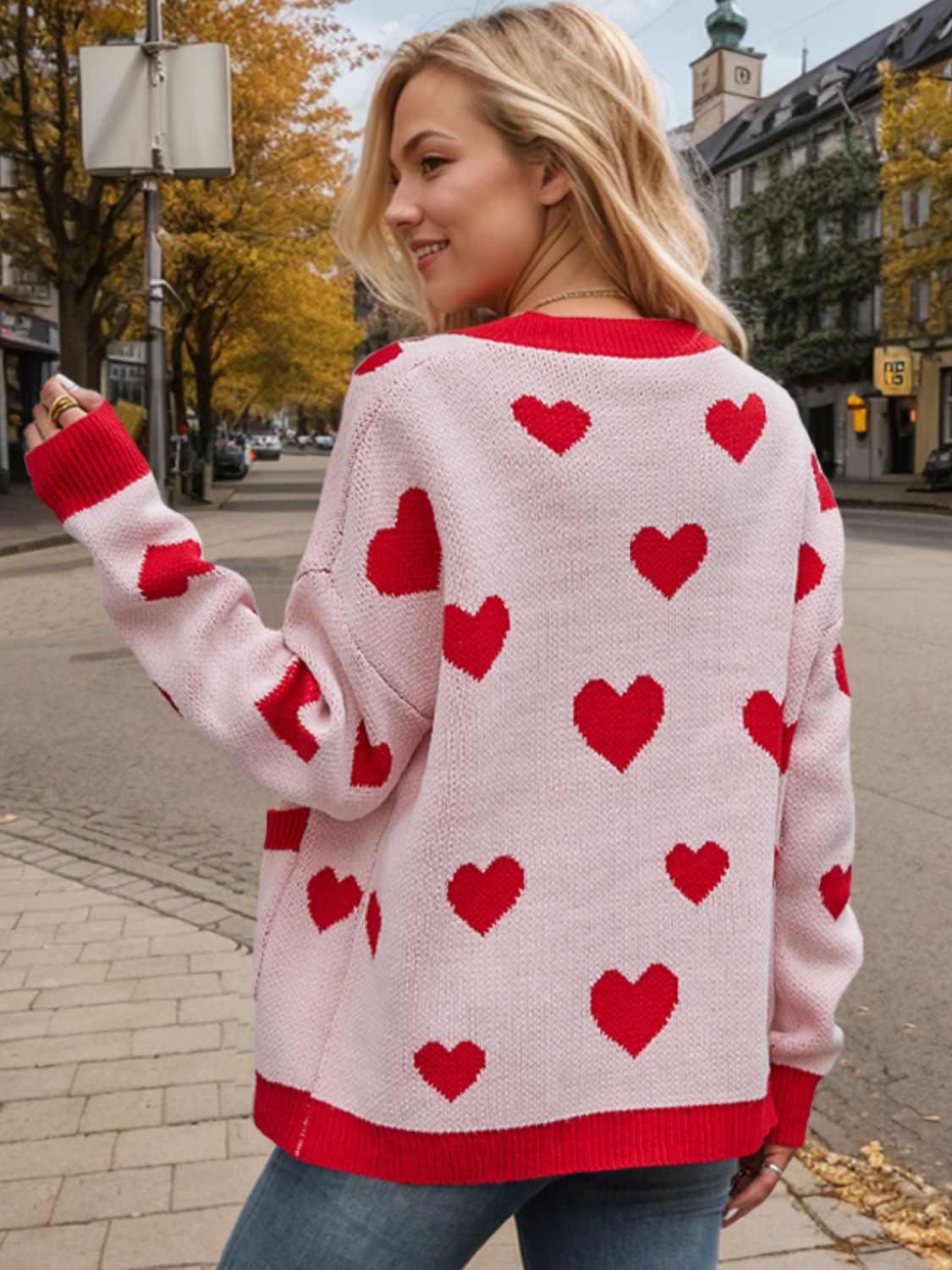 Heart Button Up Dropped Shoulder Long Sleeve Cardigan-TOPS / DRESSES-[Adult]-[Female]-2022 Online Blue Zone Planet