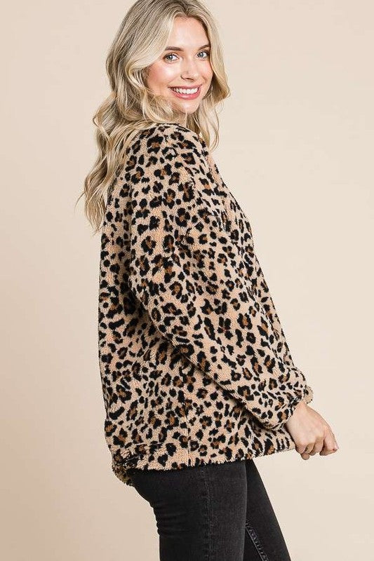 Culture Code Leopard Faux Fur Round Neck Top-TOPS / DRESSES-[Adult]-[Female]-2022 Online Blue Zone Planet