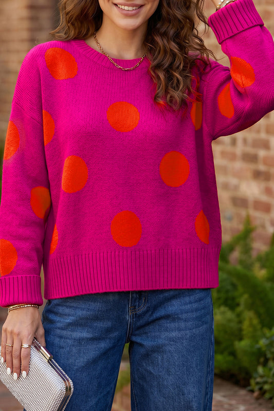 Strawberry Pink Playful Cozy Polka Dot Sweater-Sweaters & Cardigans/Sweaters-[Adult]-[Female]-Strawberry Pink-S-2022 Online Blue Zone Planet