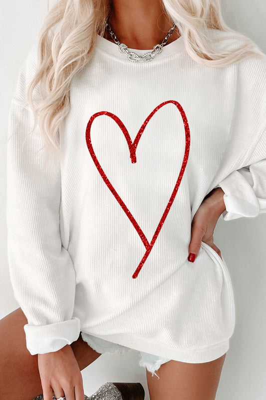 Valentine’s Day Glitter Heart Corded Sweatshirt-TOPS / DRESSES-[Adult]-[Female]-White-S-2022 Online Blue Zone Planet