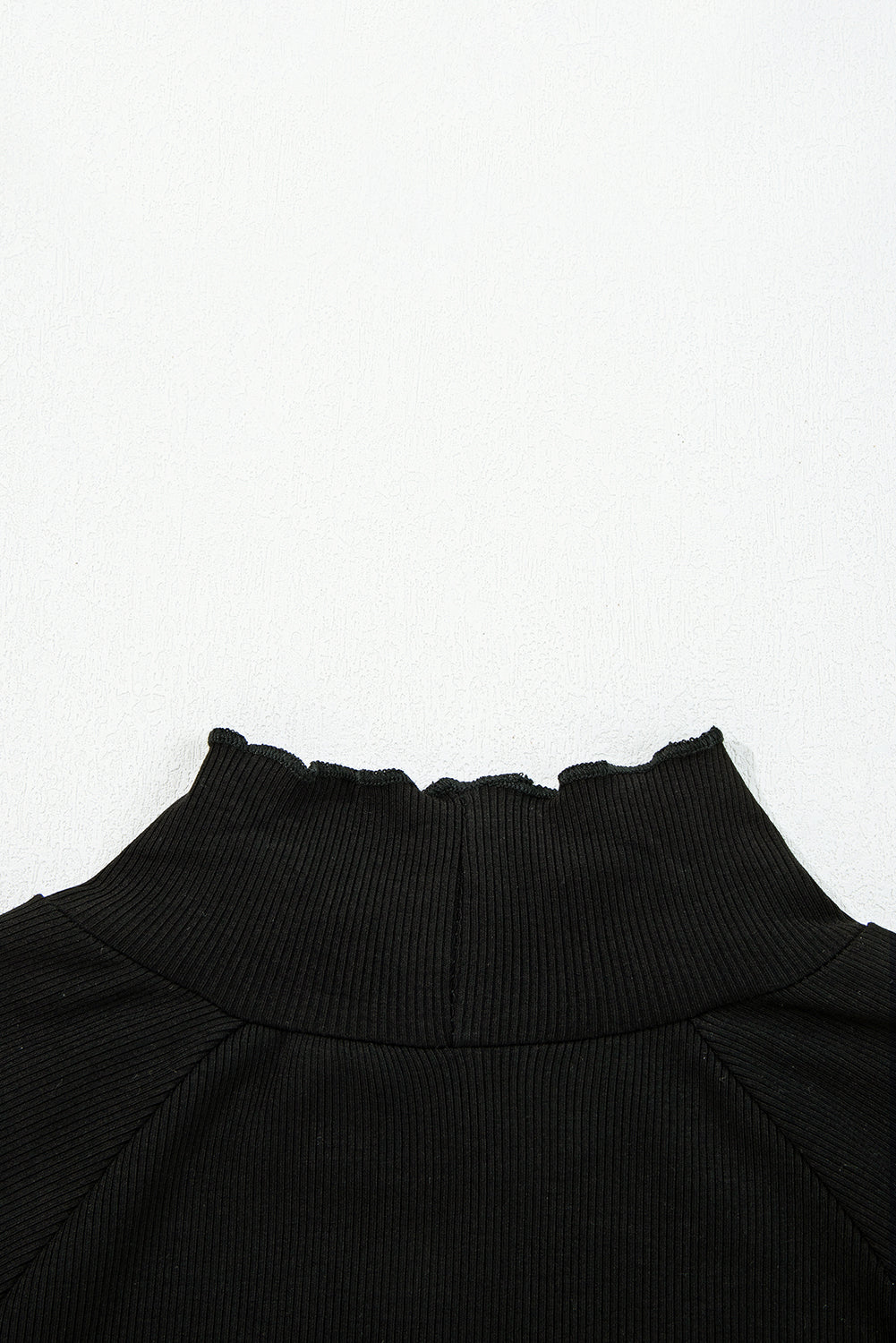 Black Ribbed Knit Lettuce Trim High Neck Long Sleeve Top-TOPS / DRESSES-[Adult]-[Female]-2022 Online Blue Zone Planet