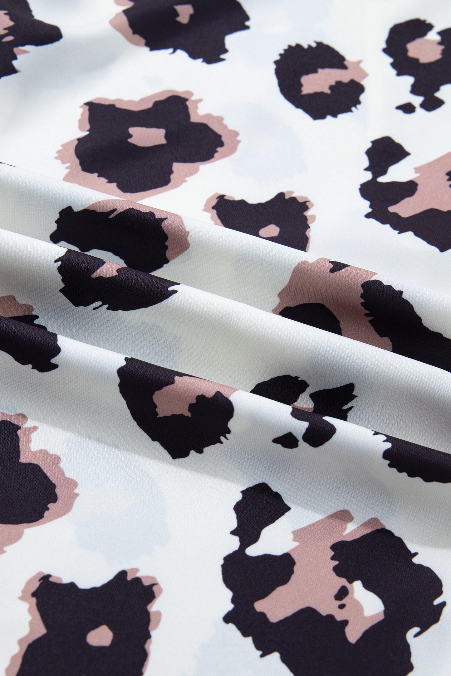 Khaki Leopard Print Contrast V Neck Plus Size Shift Mini Dress-TOPS / DRESSES-[Adult]-[Female]-2022 Online Blue Zone Planet