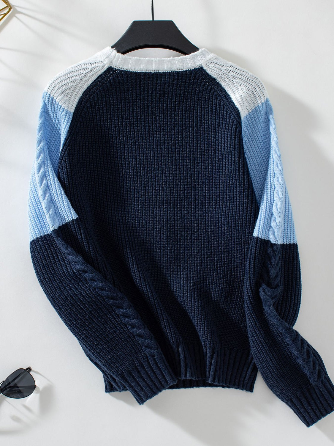 Color Block Round Neck Long Sleeve Sweater-TOPS / DRESSES-[Adult]-[Female]-2022 Online Blue Zone Planet