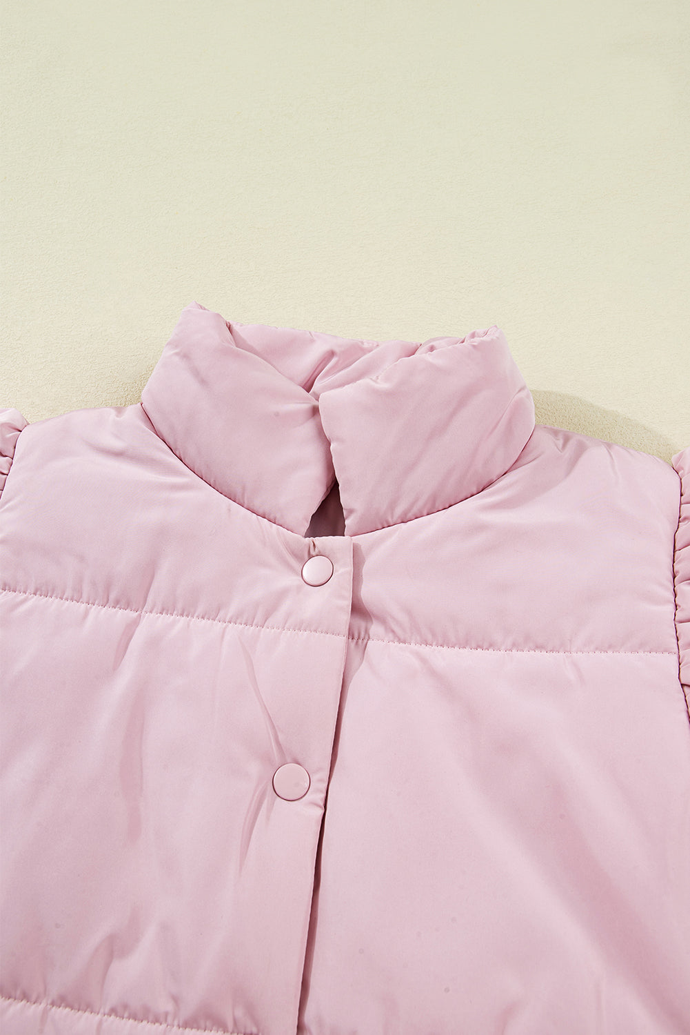 Pink Stand Neck Flutter Sleeve Snap Button Puffer Vest-Outerwear/Vests-[Adult]-[Female]-2022 Online Blue Zone Planet