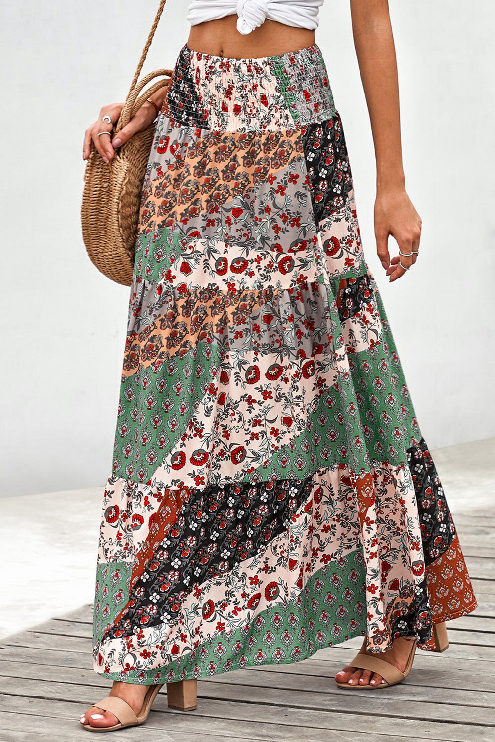 Multicolor Boho Print Tie-Up Waist Long Maxi Skirt-Bottoms/Skirts & Petticoat-[Adult]-[Female]-2022 Online Blue Zone Planet