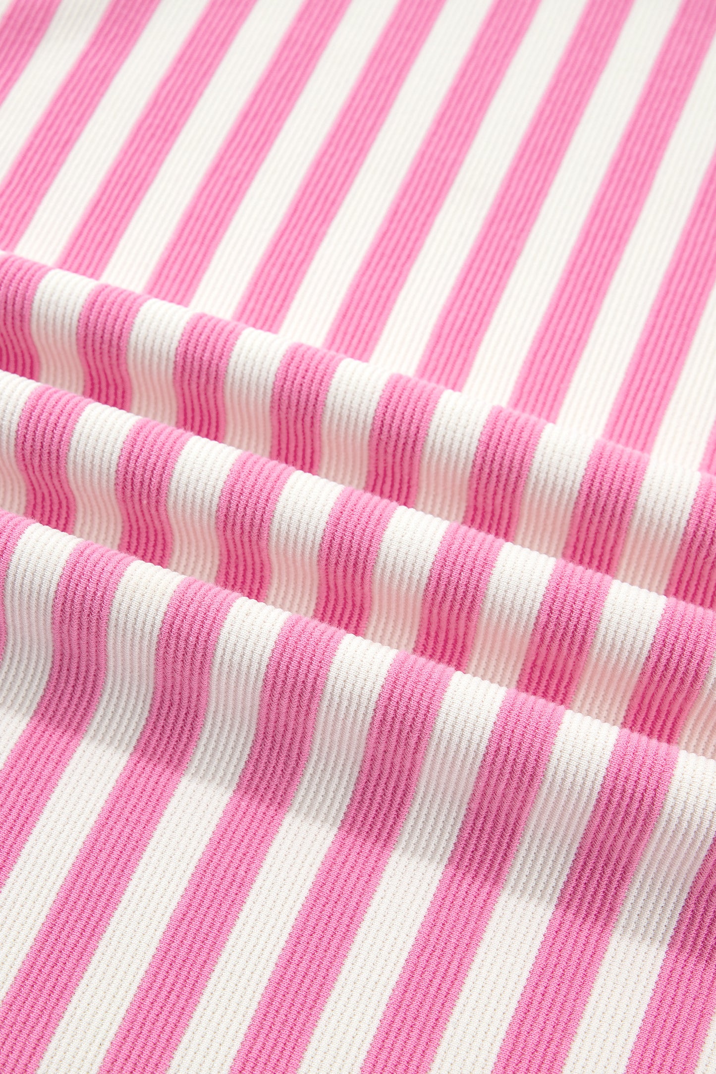 Pink Striped Long Sleeve Crew Neck Drawstring Waist Shorts Set-Two Piece Sets/Short Sets-[Adult]-[Female]-2022 Online Blue Zone Planet