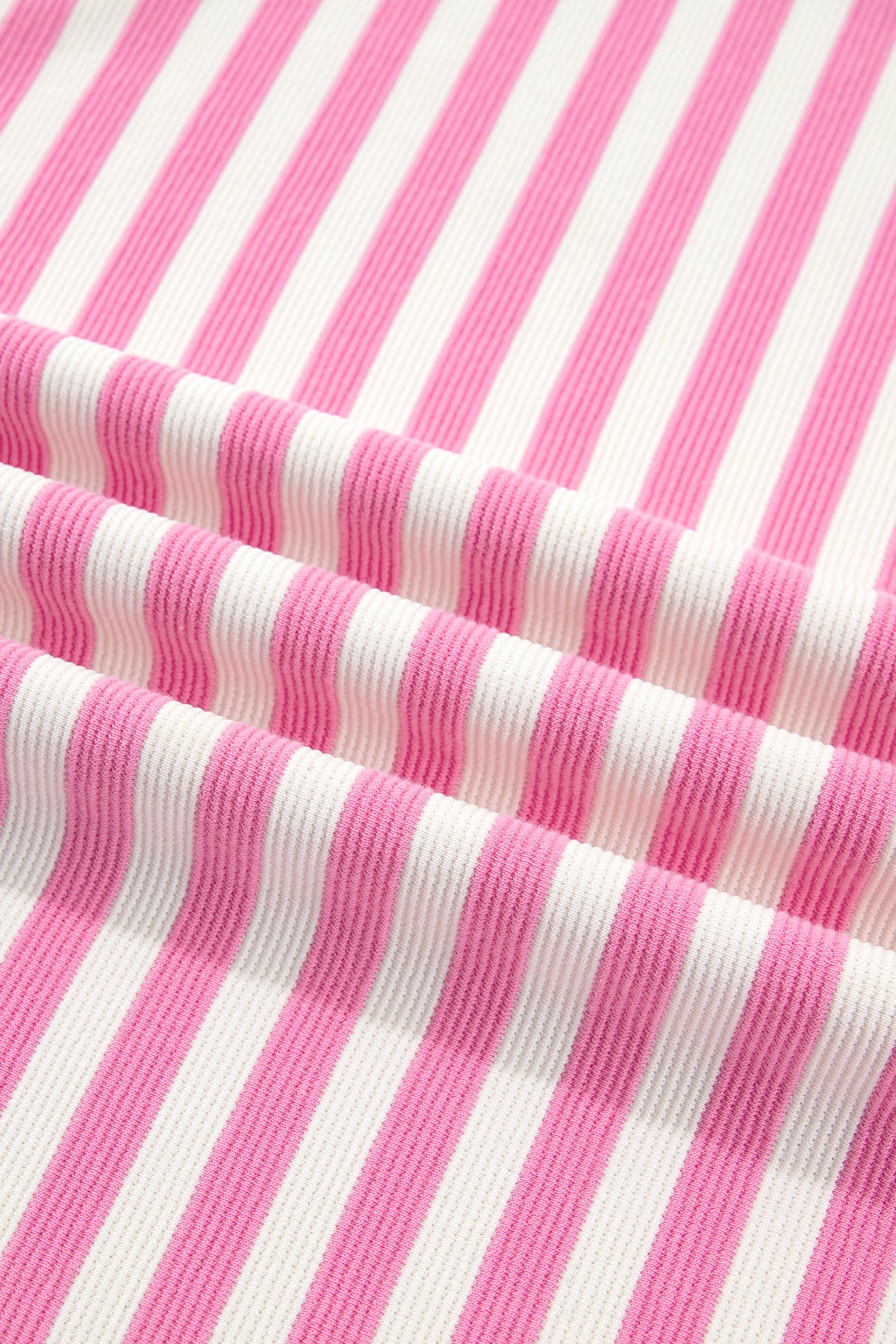 Pink Striped Long Sleeve Crew Neck Drawstring Waist Shorts Set-Two Piece Sets/Short Sets-[Adult]-[Female]-2022 Online Blue Zone Planet