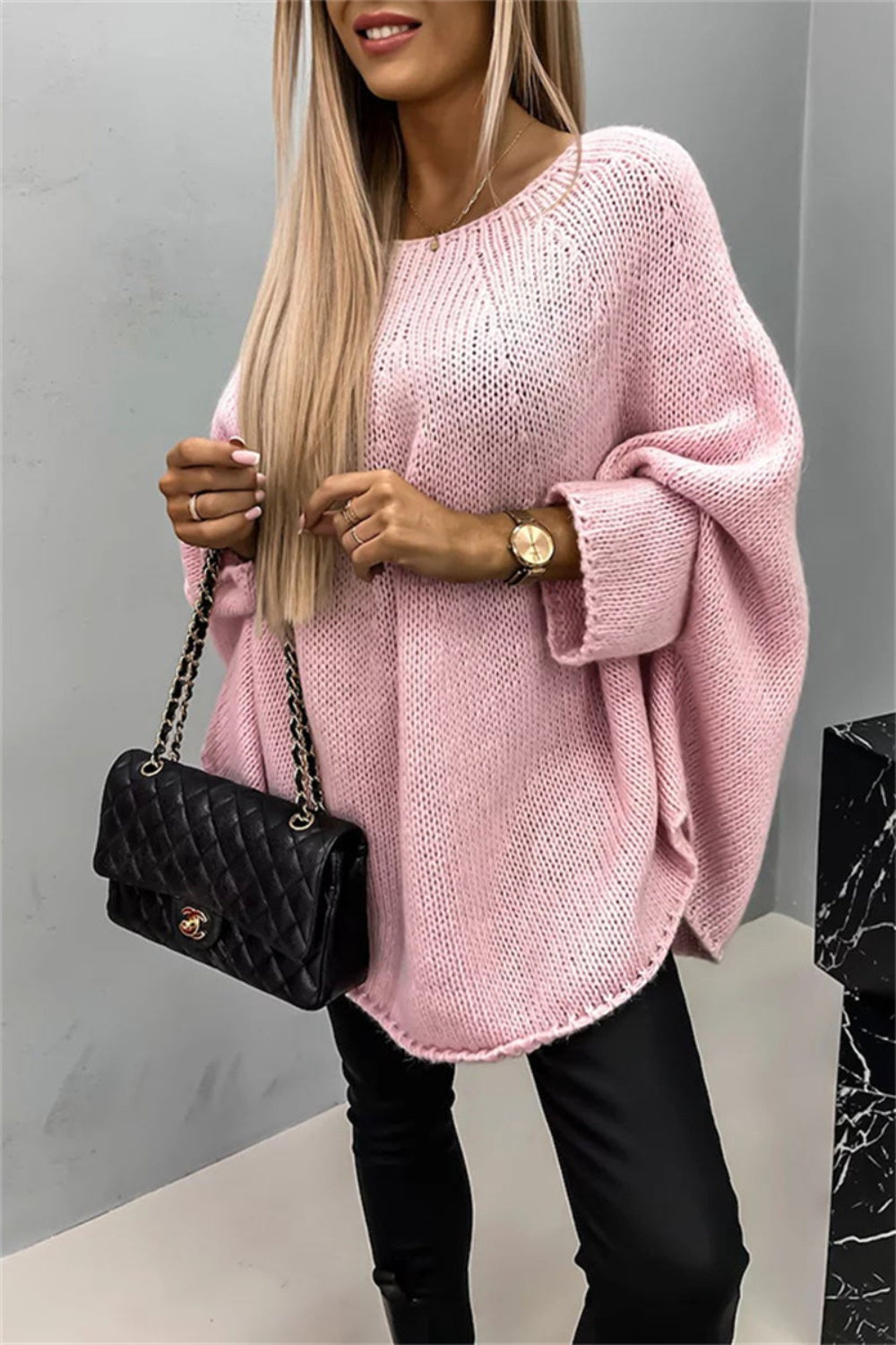 Round Neck Batwing Sleeve Sweater-TOPS / DRESSES-[Adult]-[Female]-Blush Pink-S/M-2022 Online Blue Zone Planet