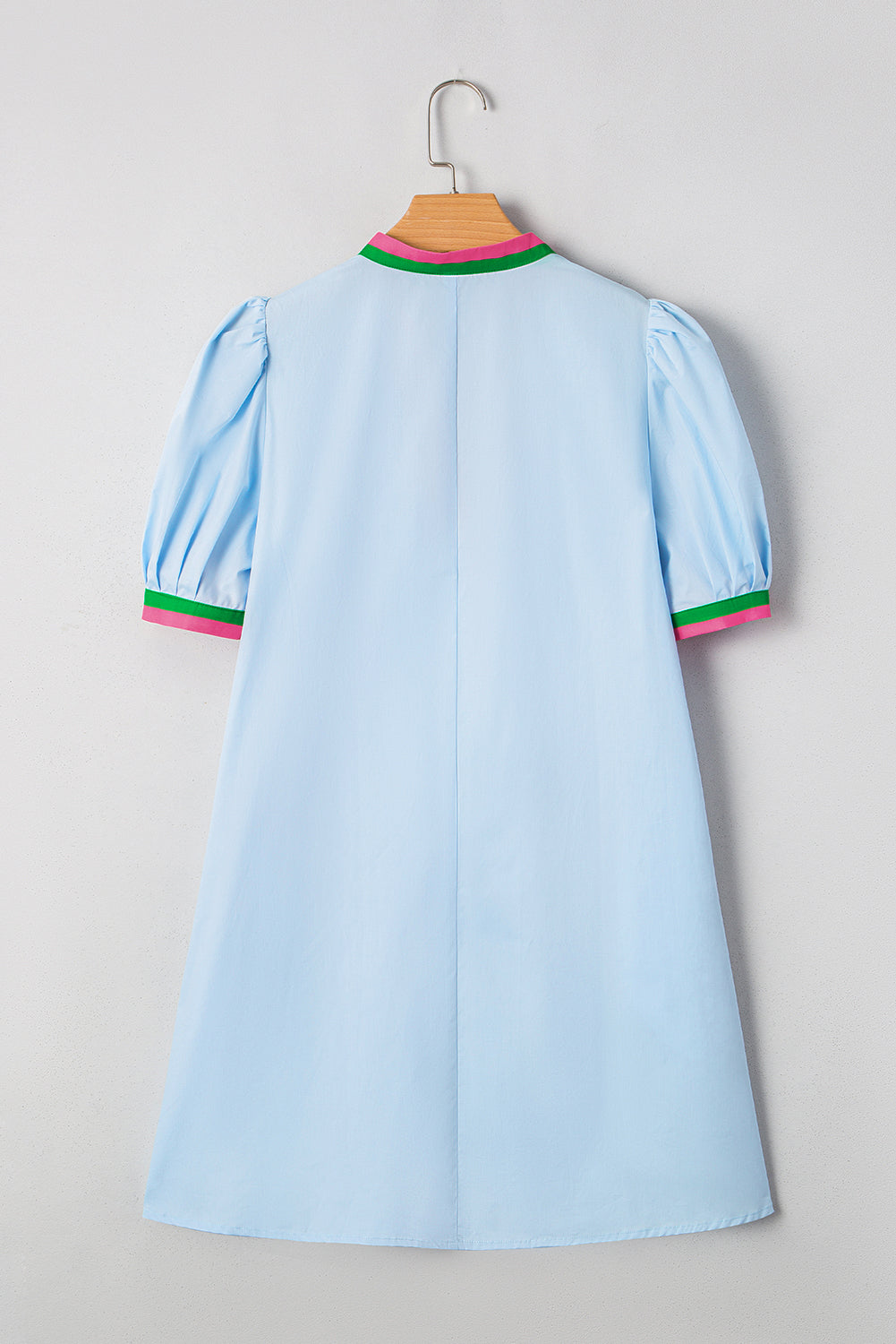 Myosotis Contrast Striped Notched V Neck Puff Sleeve Mini Dress-TOPS / DRESSES-[Adult]-[Female]-2022 Online Blue Zone Planet