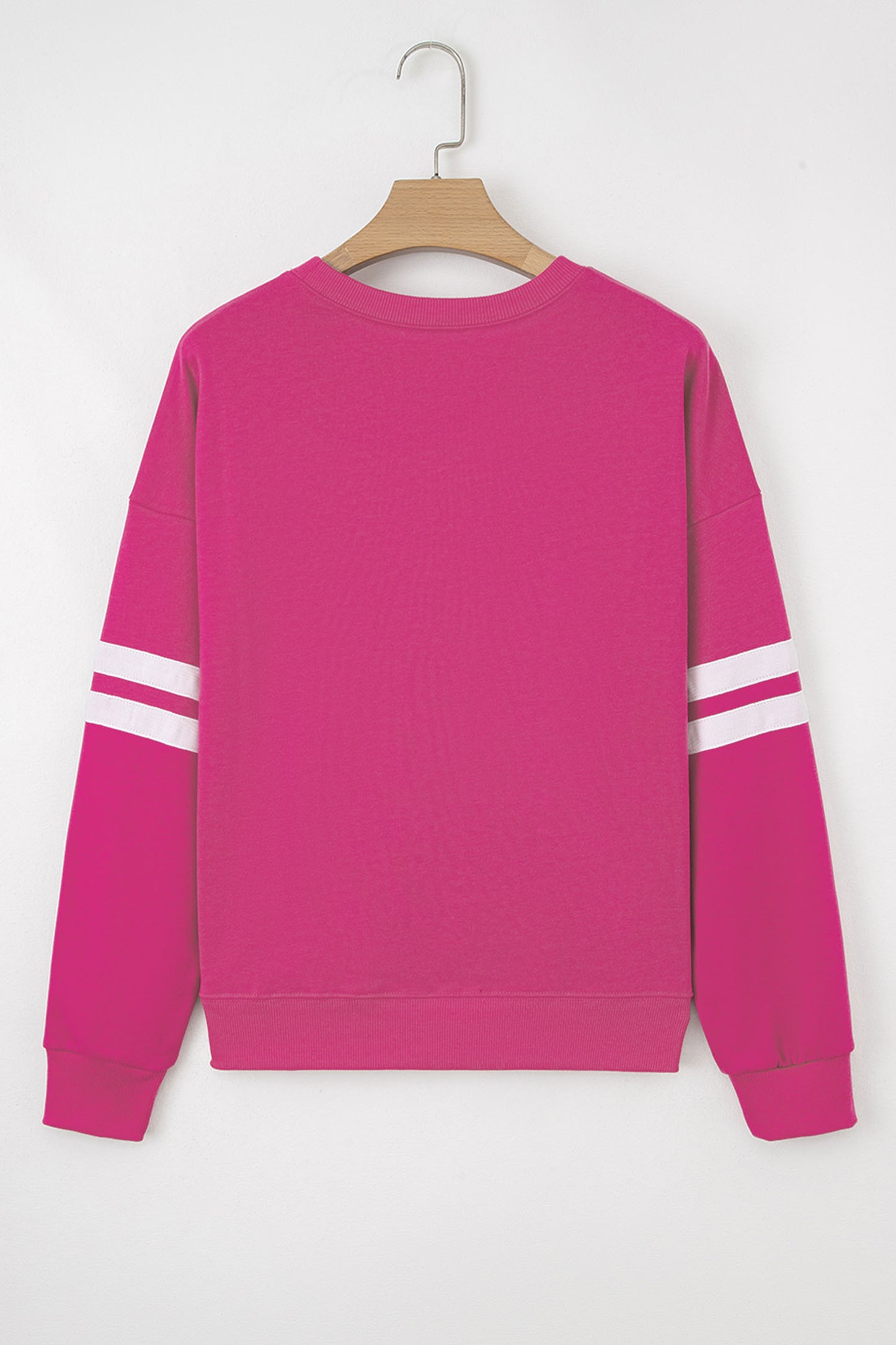 Rose Red Hello Valentine Varsity Striped Sleeve Baggy Sweatshirt-Graphic/Graphic Sweatshirts-[Adult]-[Female]-2022 Online Blue Zone Planet