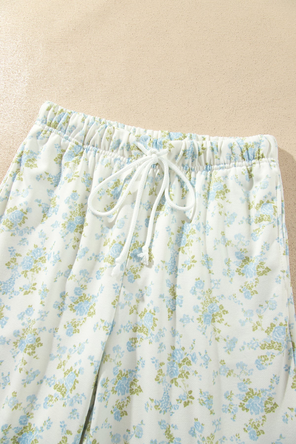 Sky Blue Floral Print Long Sleeve Top Drawstring Wide Leg Pants Set-Two Piece Sets/Pant Sets-[Adult]-[Female]-2022 Online Blue Zone Planet