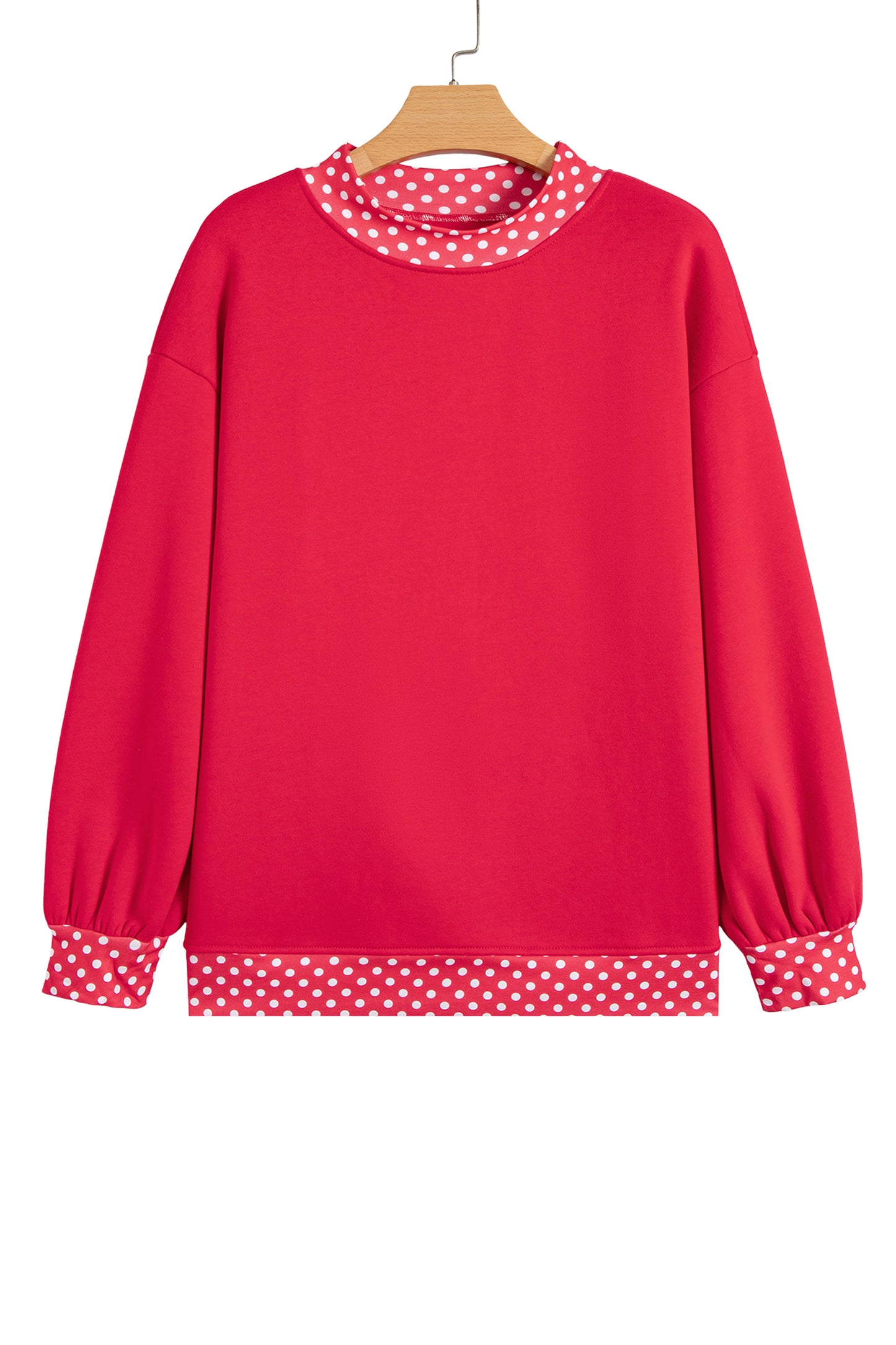 Racing Red Colorblock Polka Dot Contrast Trim Oversized Sweatshirt