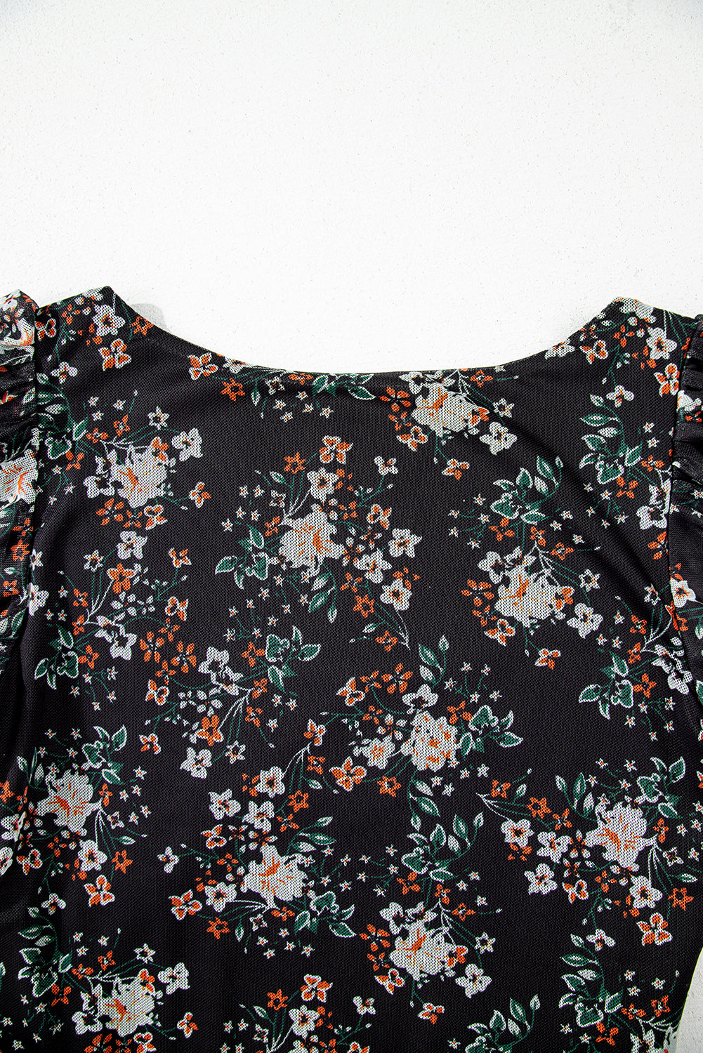 Black Floral Print U Neck Short Puff Sleeve Bodysuit-Tops/Bodysuits-[Adult]-[Female]-2022 Online Blue Zone Planet