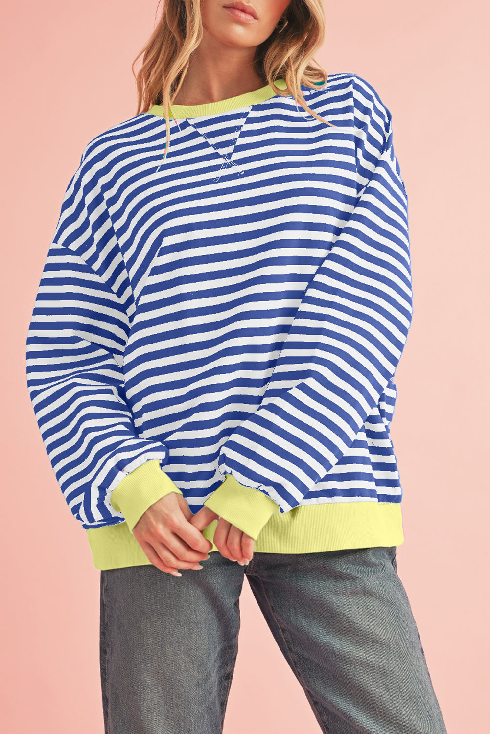 Black Stripe Contrast Edge Cross Seam Oversized Sweatshirt-Sweatshirts & Hoodies-[Adult]-[Female]-2022 Online Blue Zone Planet