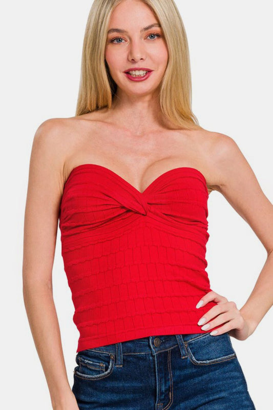 Zenana Ruched Twisted Sweetheart Neck Top-TOPS / DRESSES-[Adult]-[Female]-Red-S-2022 Online Blue Zone Planet