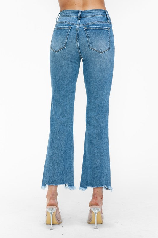 Blue Zone Planet | bytos Raw Hem Distressed Mid Rise Crop Jeans-BOTTOMS SIZES SMALL MEDIUM LARGE-[Adult]-[Female]-2022 Online Blue Zone Planet