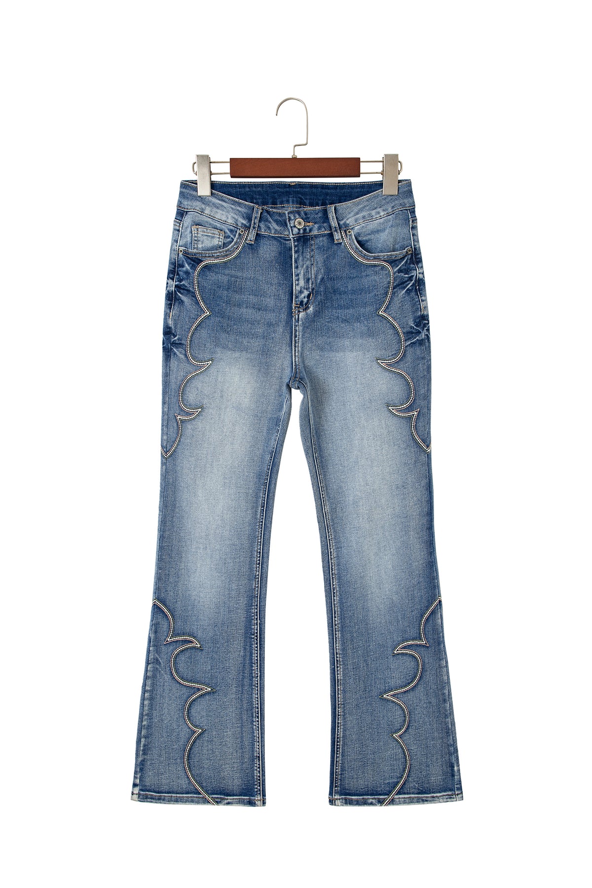 Blue Western Embroidered Flare Full Length Jeans-Bottoms/Jeans-[Adult]-[Female]-2022 Online Blue Zone Planet