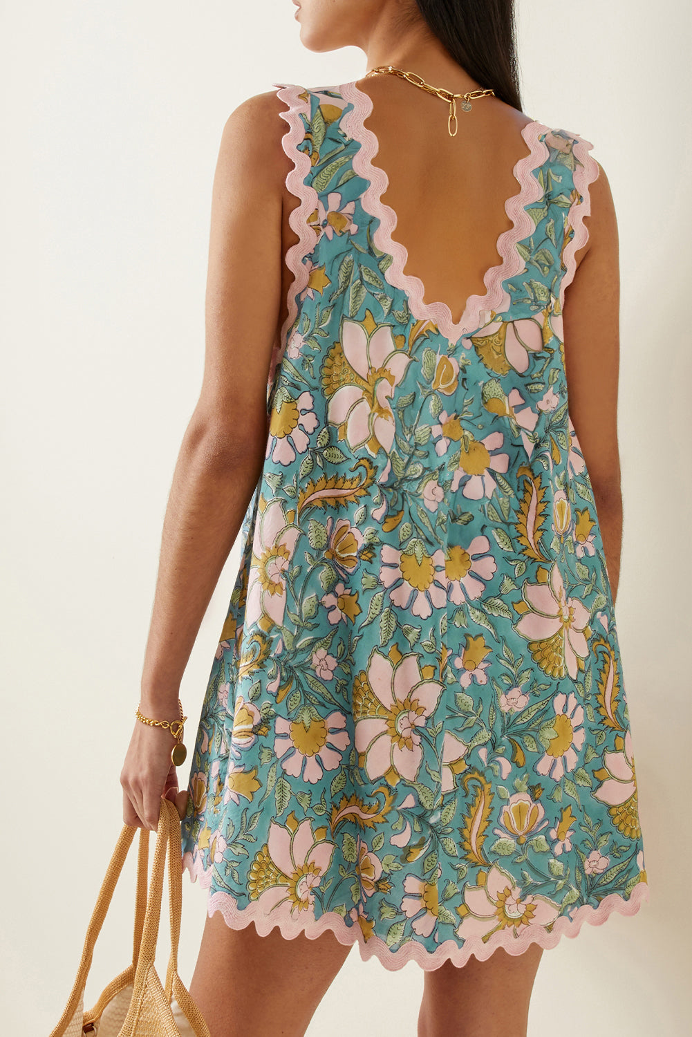 Sky Blue Floral Ricrac Trim V Neck Shift Mini Tank Dress-TOPS / DRESSES-[Adult]-[Female]-2022 Online Blue Zone Planet