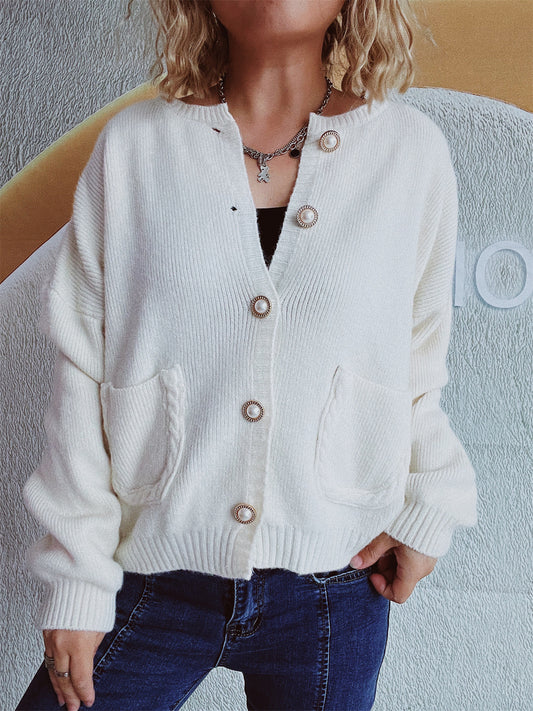 Button Up Long Sleeve Cardigan-TOPS / DRESSES-[Adult]-[Female]-White-One Size-2022 Online Blue Zone Planet