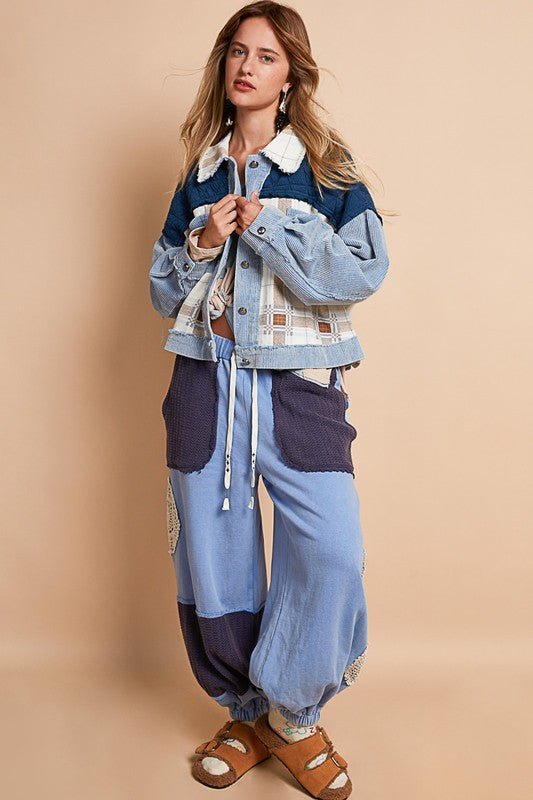 POL Corduroy Jacquard Patchwork Button Up Jacket-TOPS / DRESSES-[Adult]-[Female]-2022 Online Blue Zone Planet