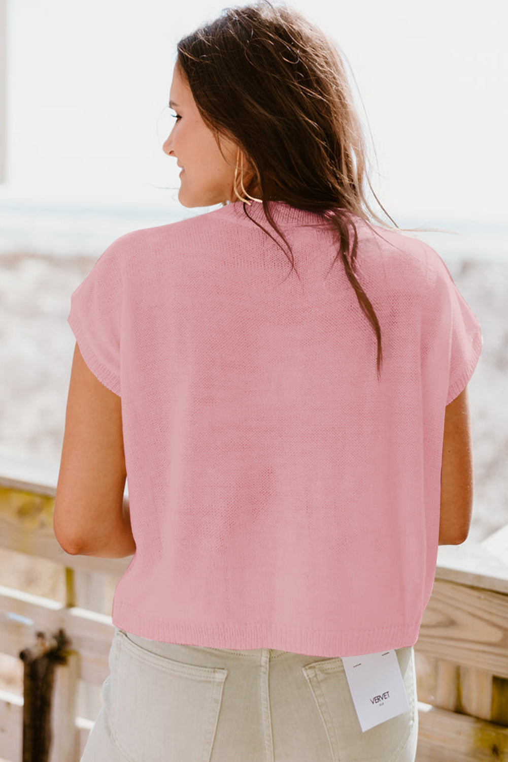 White Flower Patch Knit Round Neck Tee-T Shirts-[Adult]-[Female]-2022 Online Blue Zone Planet