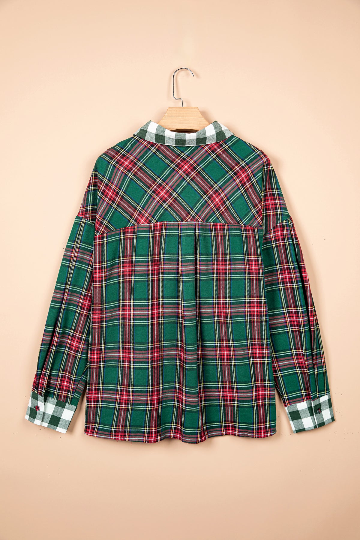 Green Plaid Long Sleeve Shift Plus Size Shirt