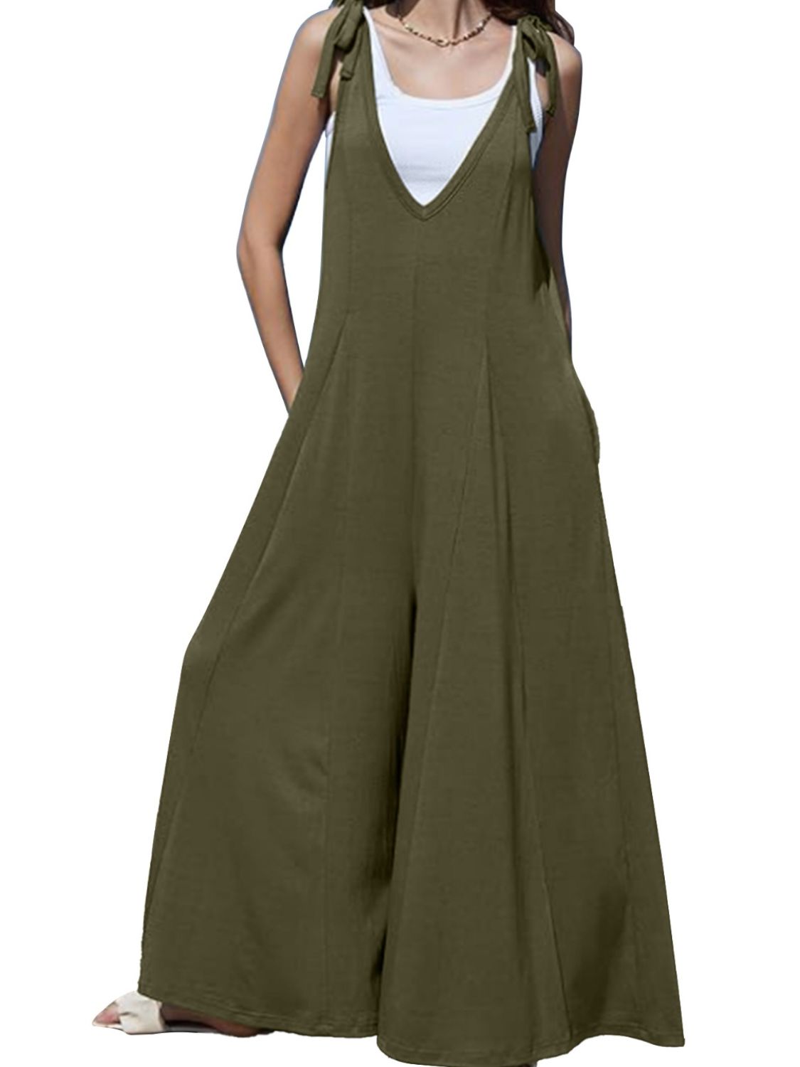 V-Neck Tie Shoulder Jumpsuit-TOPS / DRESSES-[Adult]-[Female]-2022 Online Blue Zone Planet