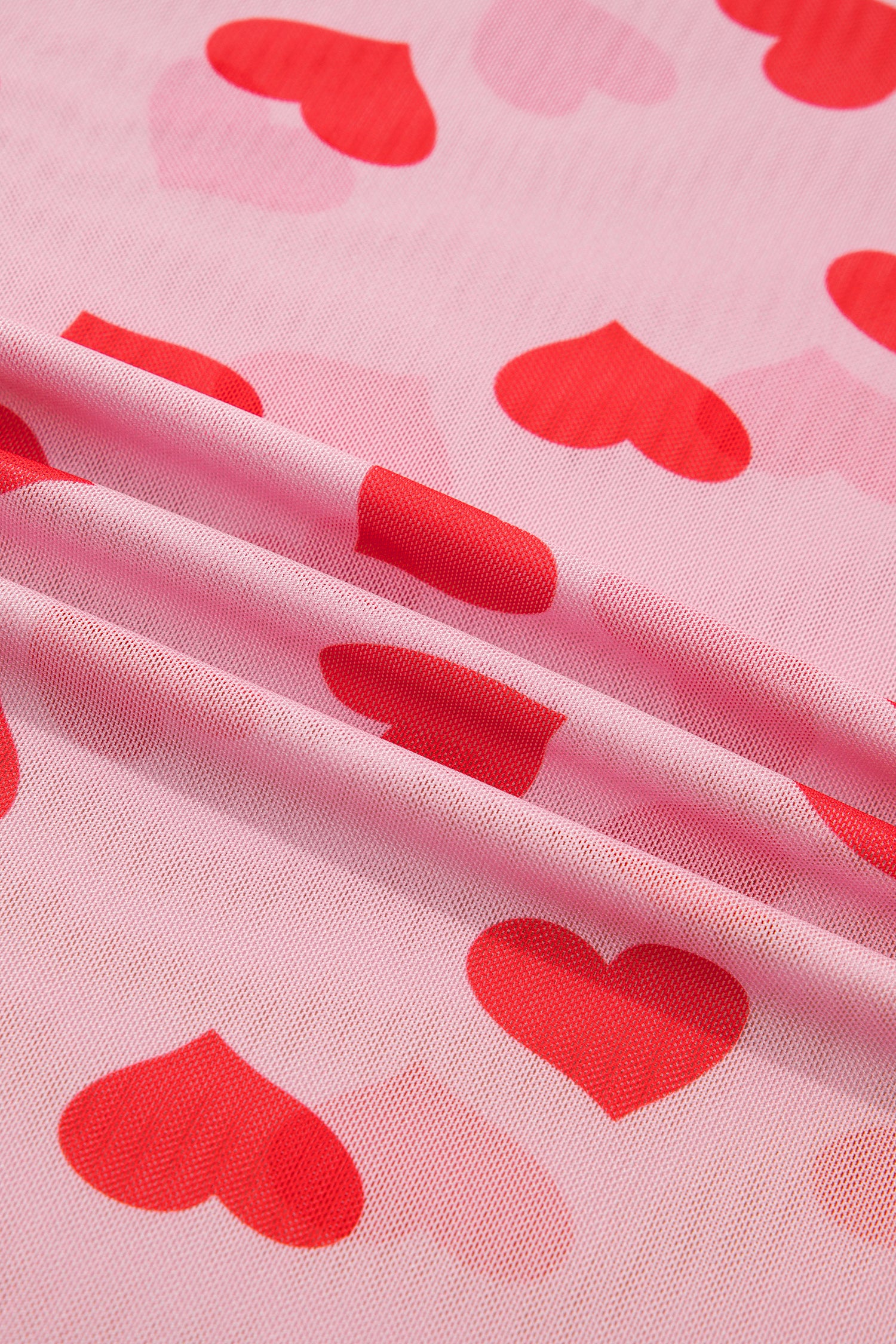 Pink Valentines Heart Printed Sheer Mesh Long Sleeve Top-Tops/Long Sleeve Tops-[Adult]-[Female]-2022 Online Blue Zone Planet