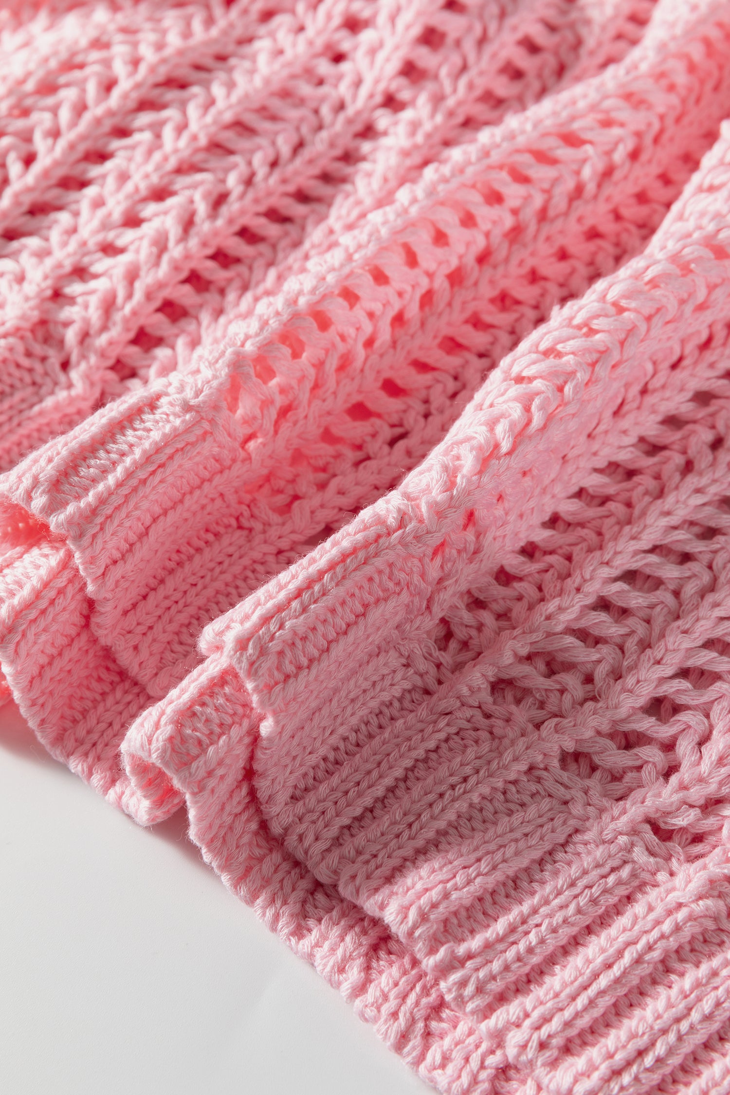 Pink Plus Size Open Knit Bow Tie Short Sleeve Sweater-TOPS / DRESSES-[Adult]-[Female]-2022 Online Blue Zone Planet