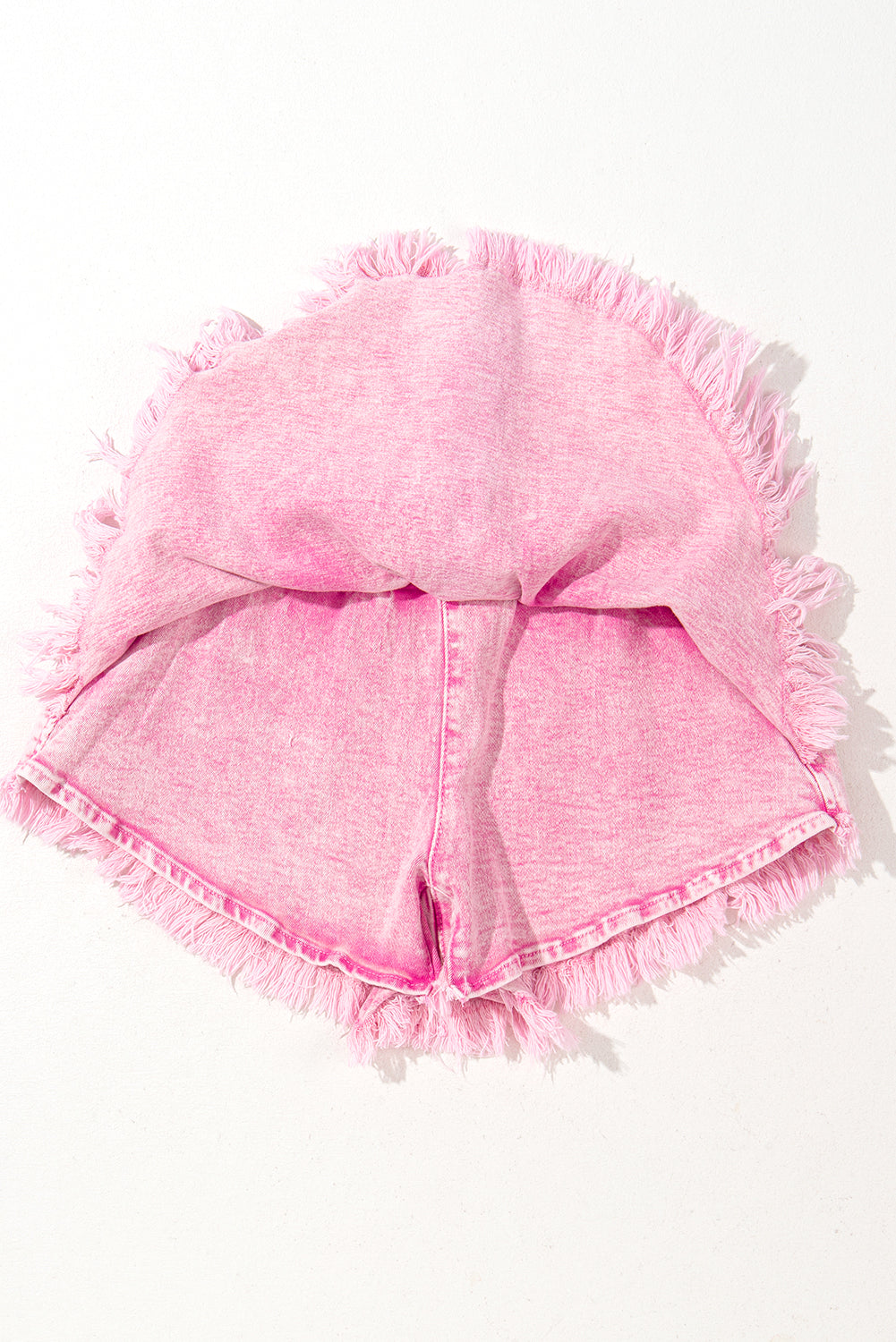 Pink Washed Wide Smocked Waistband Frayed Denim Shorts-Bottoms/Denim Shorts-[Adult]-[Female]-2022 Online Blue Zone Planet