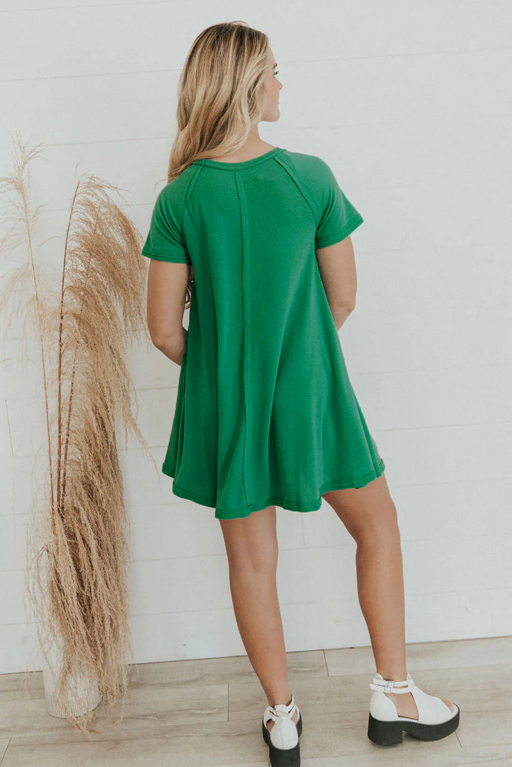 Blue Zone Planet |  Bright Green Exposed Seamed T-shirt Dress Blue Zone Planet