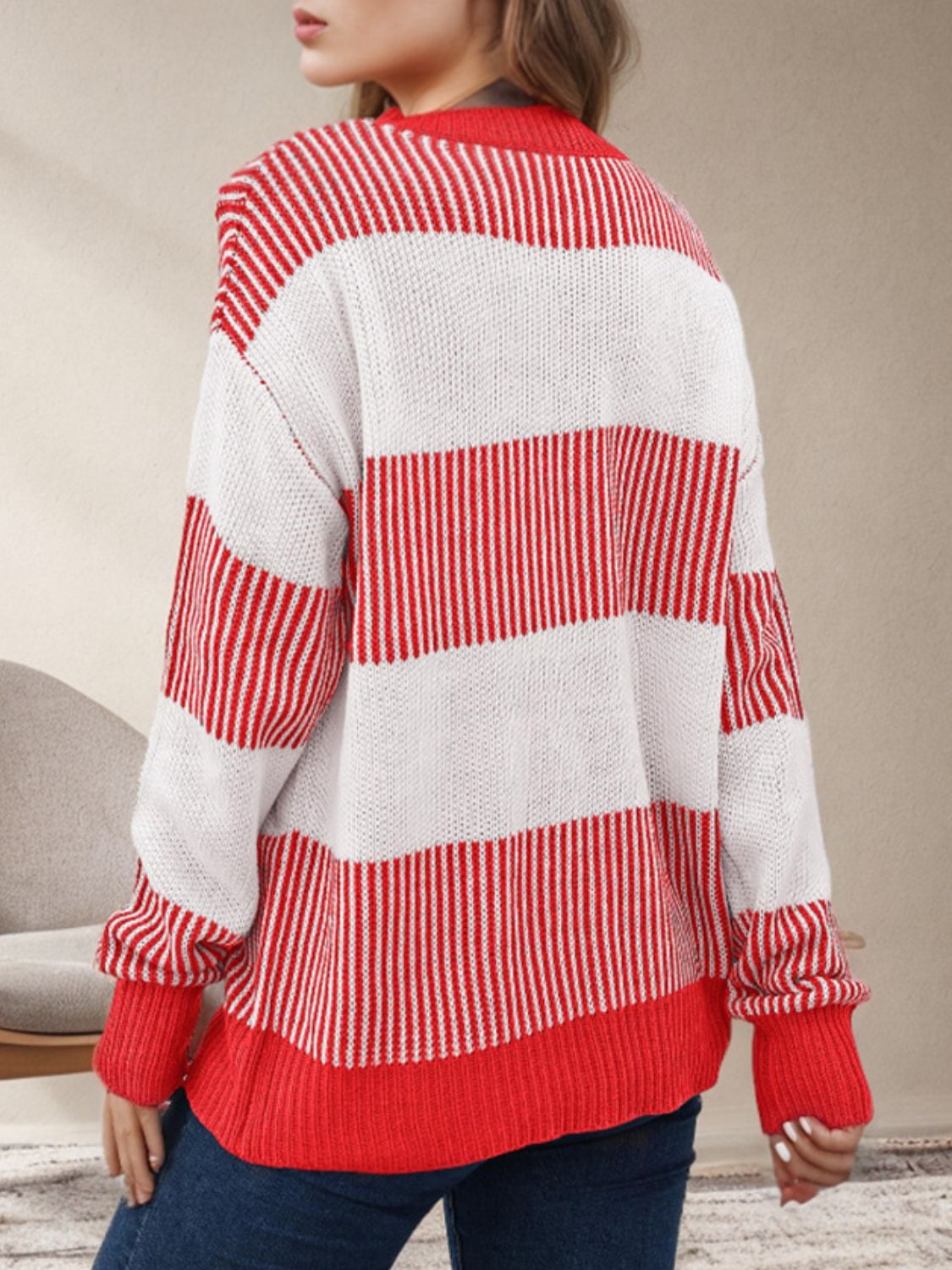 Blue Zone Planet | Striped Round Neck Long Sleeve Sweater-TOPS / DRESSES-[Adult]-[Female]-2022 Online Blue Zone Planet