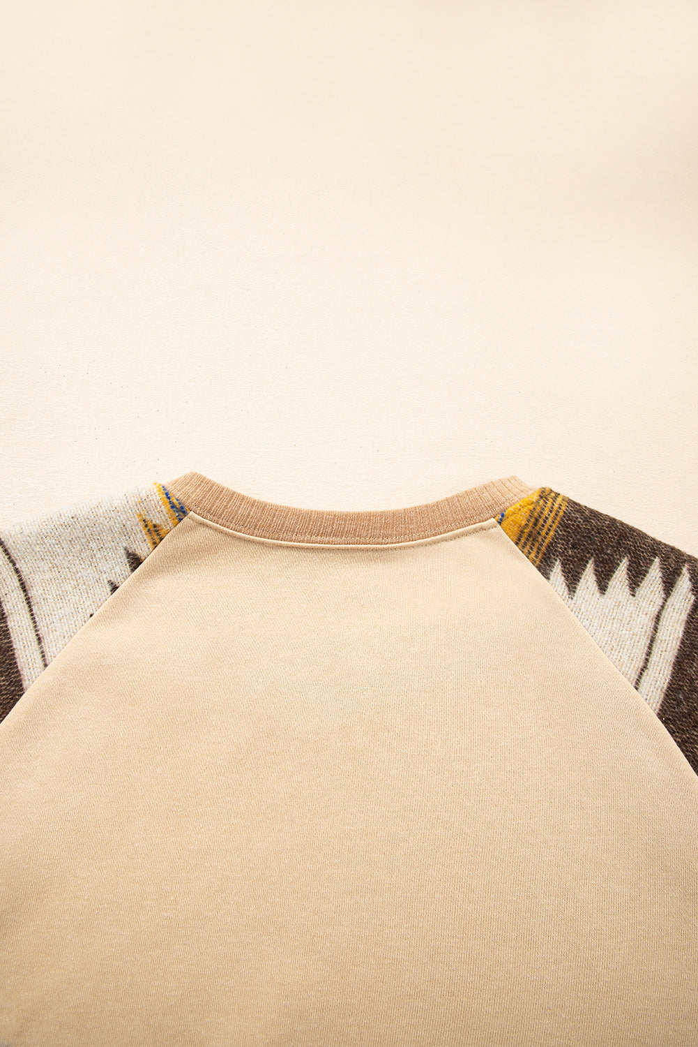 Light French Beige Aztec Patchwork Raglan Pullover Sweatshirt-Tops/Sweatshirts & Hoodies-[Adult]-[Female]-2022 Online Blue Zone Planet