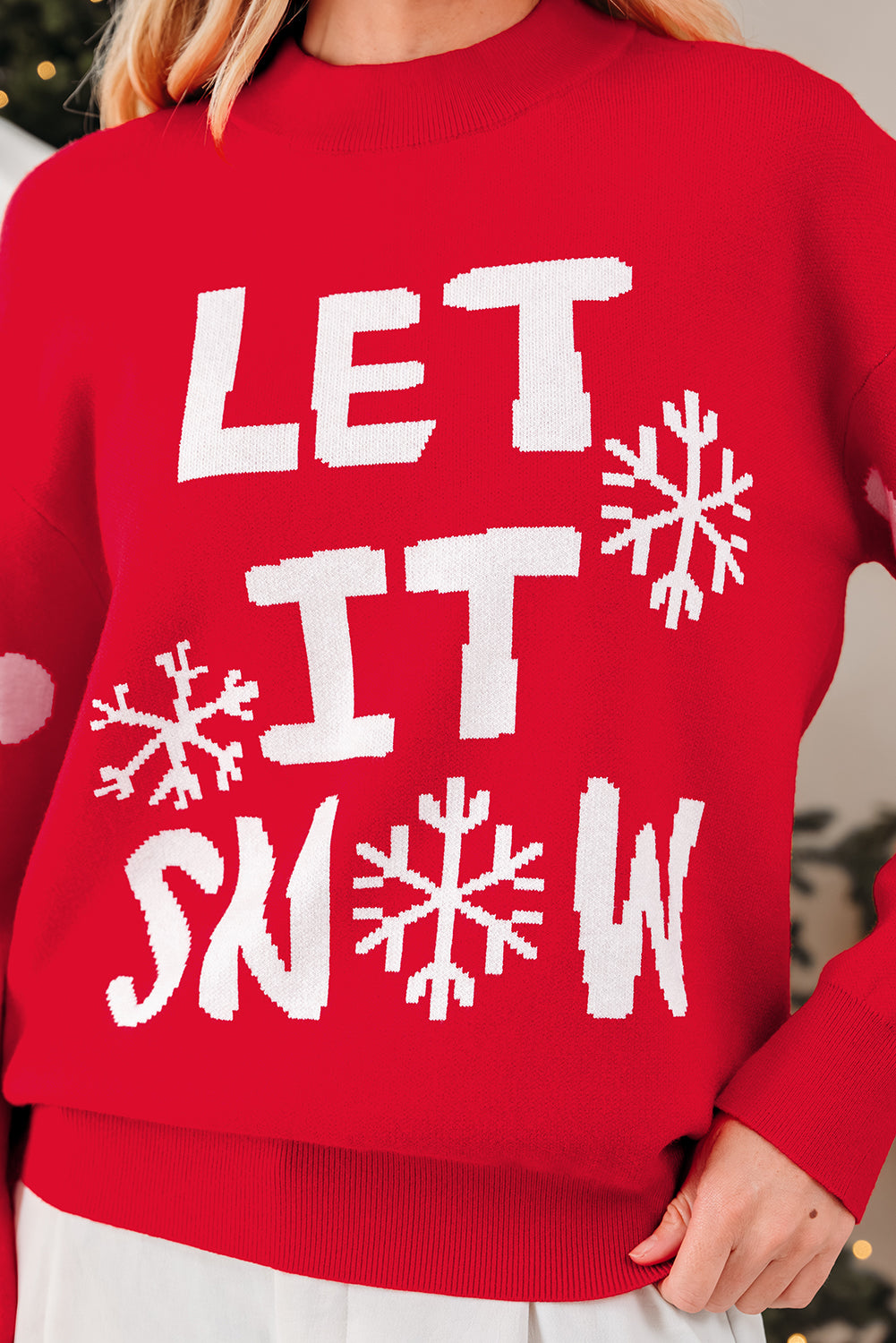 Red Dahlia Let It Snow Graphic Christmas Holiday Loose Sweater-TOPS / DRESSES-[Adult]-[Female]-2022 Online Blue Zone Planet