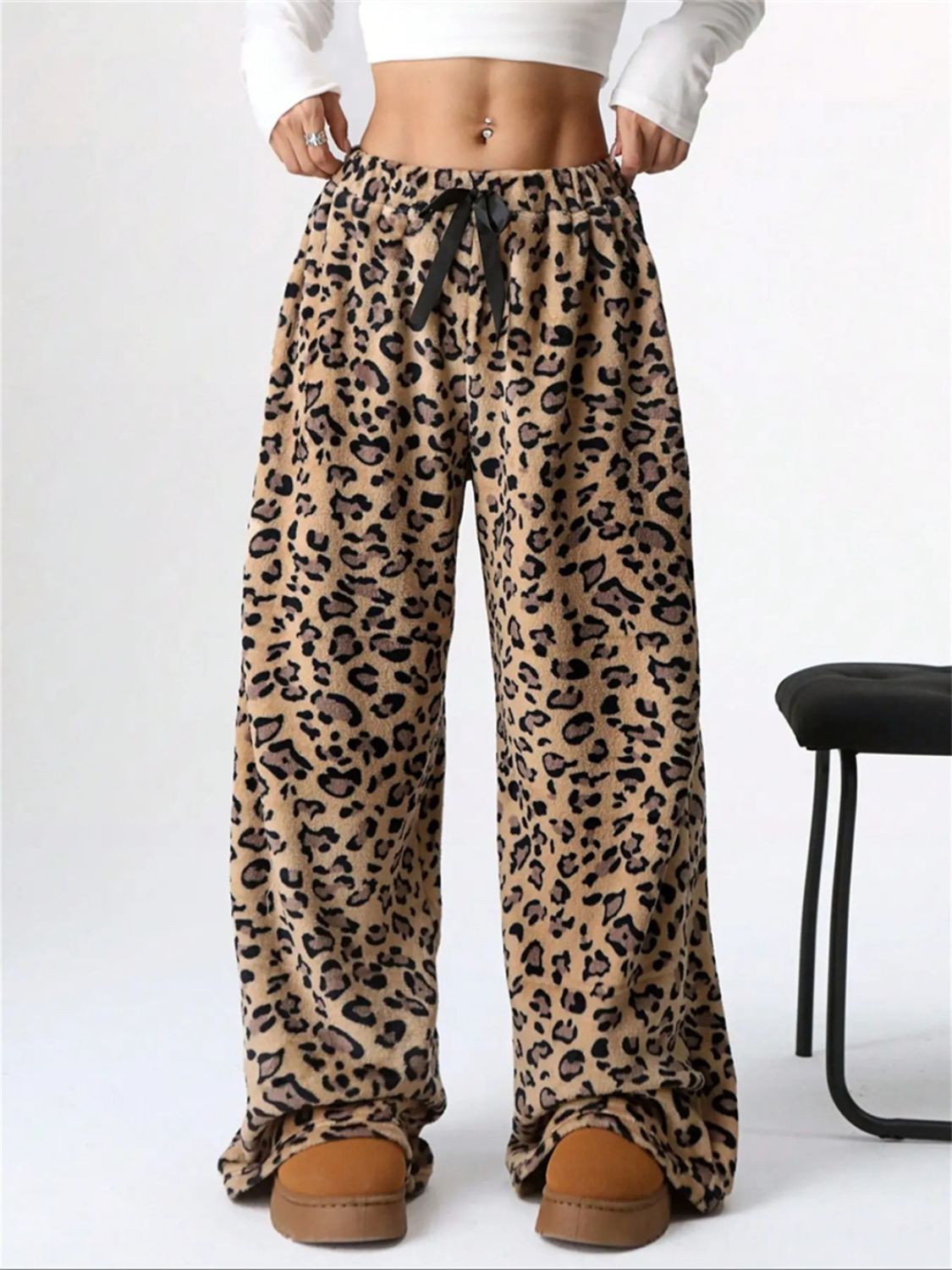 Blue Zone Planet | Leopard Wide Leg Plush Pants-BOTTOMS SIZES SMALL MEDIUM LARGE-[Adult]-[Female]-Leopard-S-2022 Online Blue Zone Planet