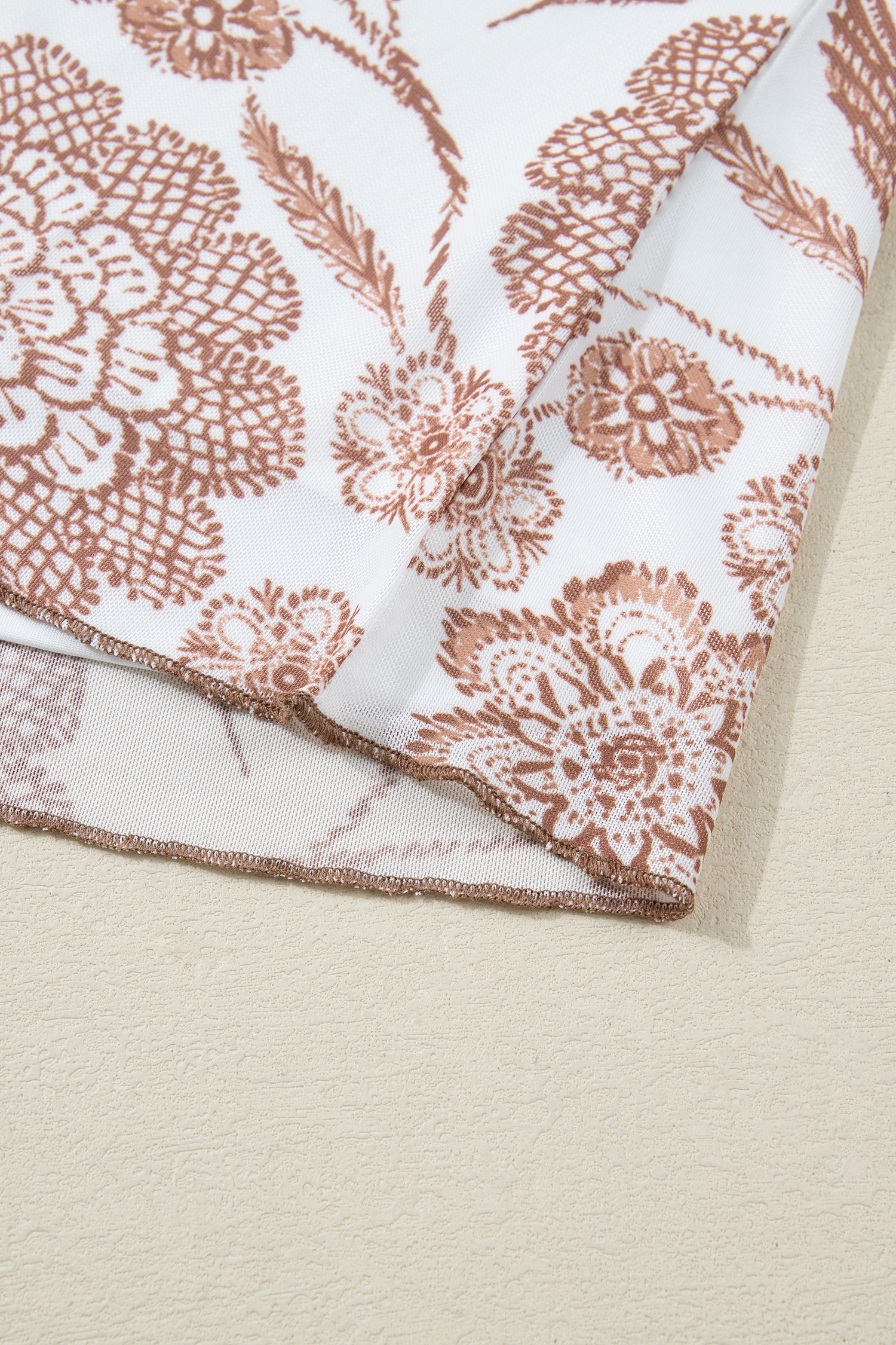 Brown Thumbhole Long Sleeve Floral Print Mesh Top-Tops/Long Sleeve Tops-[Adult]-[Female]-2022 Online Blue Zone Planet