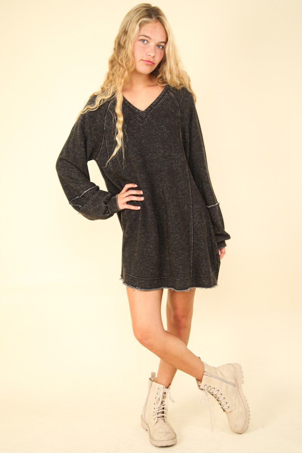 VERY J Mineral Washed Oversized A-Line Mini Dress-TOPS / DRESSES-[Adult]-[Female]-2022 Online Blue Zone Planet