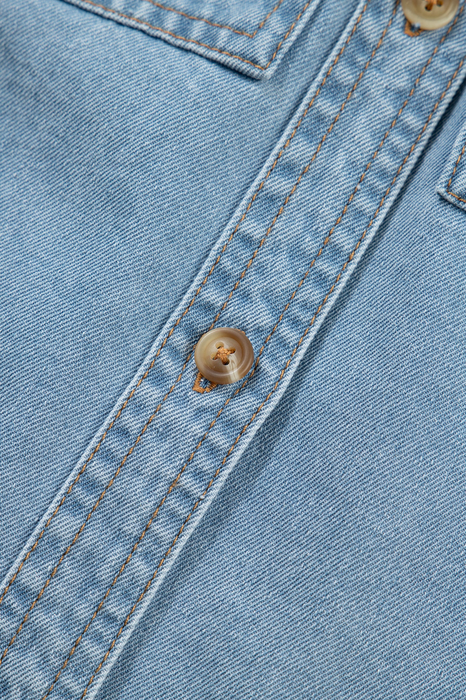 Myosotis Ruffle Detail Short Puff Sleeve Button Down Flap Pocket Denim Shirt-Tops/Blouses & Shirts-[Adult]-[Female]-2022 Online Blue Zone Planet