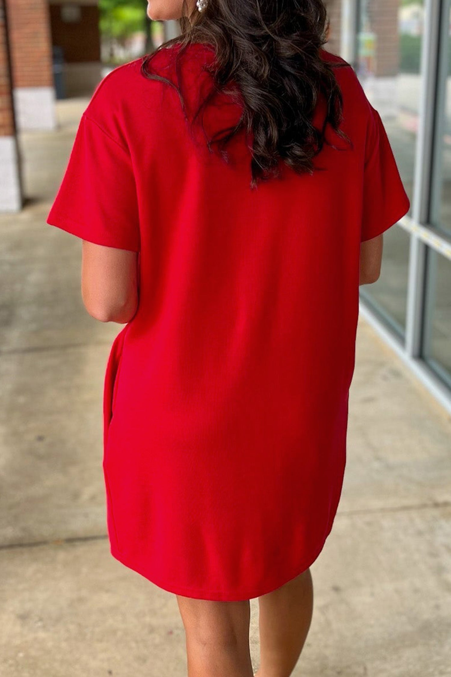 Fiery Red Sequin Trim Stars and Stripes Bow Patched T Shirt Mini Dress-Dresses/T Shirt Dresses-[Adult]-[Female]-2022 Online Blue Zone Planet