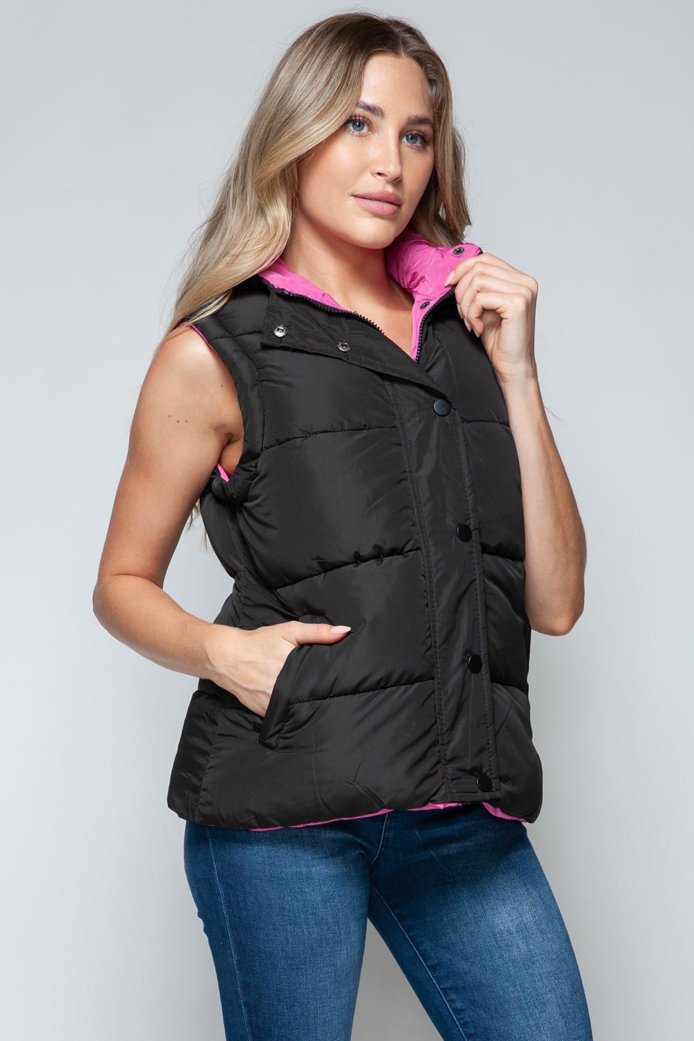 Snobbish Snap and Zip Closure Hooded Vest-TOPS / DRESSES-[Adult]-[Female]-2022 Online Blue Zone Planet