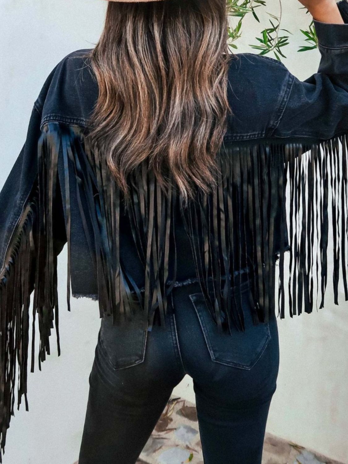 Blue Zone Planet | Fringe Button Up Long Sleeve Denim Jacket-TOPS / DRESSES-[Adult]-[Female]-2022 Online Blue Zone Planet