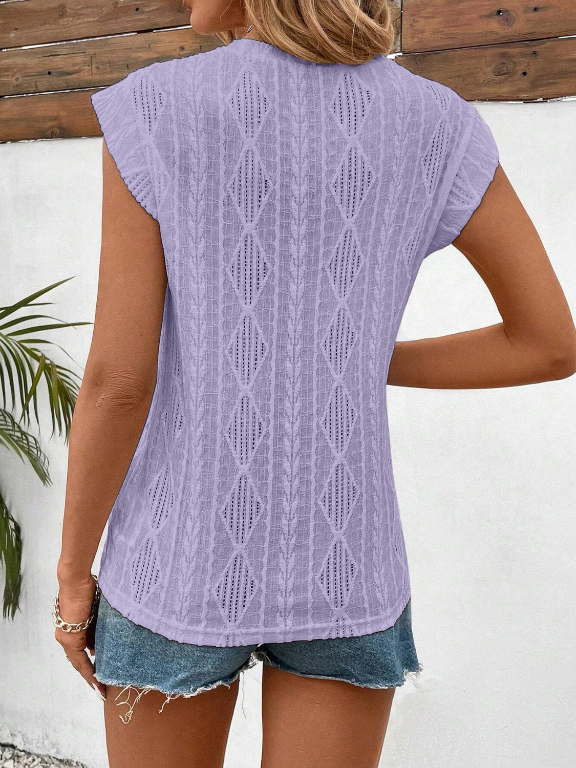 Openwork Round Neck Cap Sleeve Top-TOPS / DRESSES-[Adult]-[Female]-2022 Online Blue Zone Planet