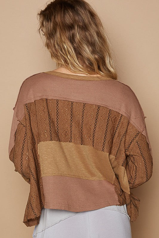 Blue Zone Planet | POL Half Button Color Block Drop Shoulder Knit Top-TOPS / DRESSES-[Adult]-[Female]-2022 Online Blue Zone Planet